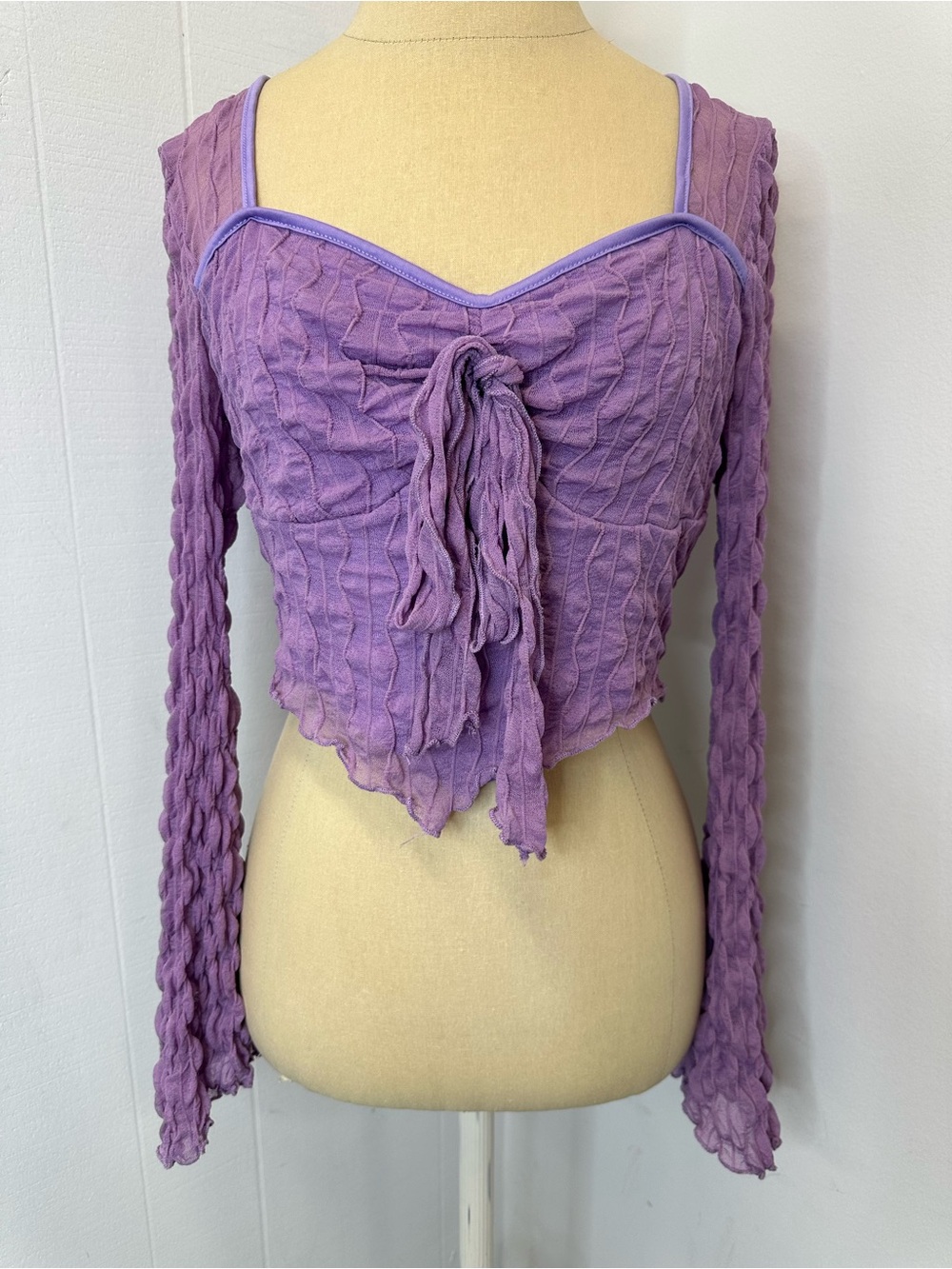 Women’s Lilac Tie-Front Long Sleeve Top